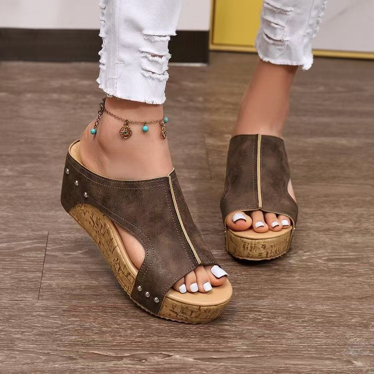 Damen sommerliche Keil-Pantoletten EB