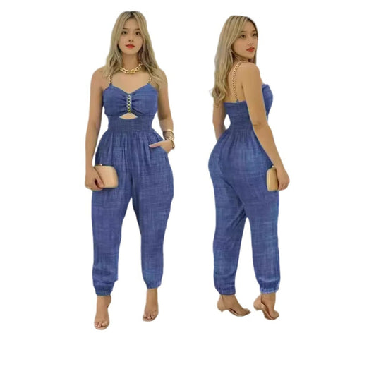 Damen Modischer Jumpsuit mit Cut-Out und dünnen Trägern EB