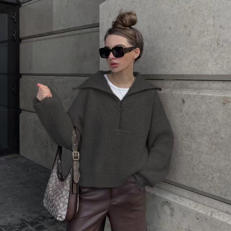 EB | Rippstrickpullover mit Reißverschluss Weich und Warm Lässig Schick