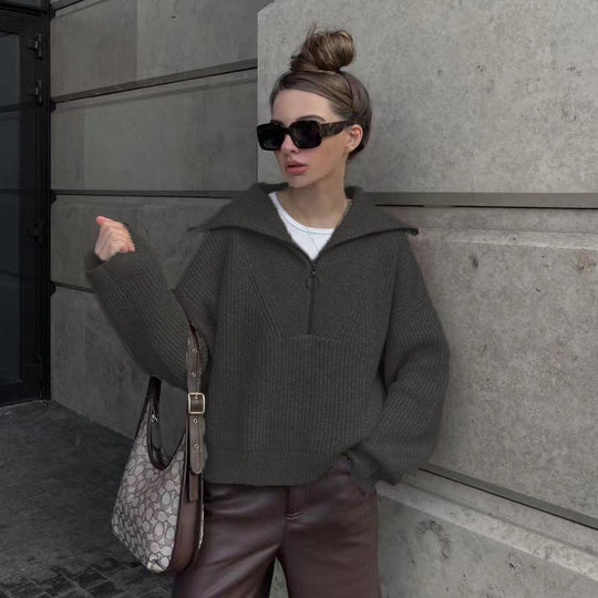 EB | Rippstrickpullover mit Reißverschluss Weich und Warm Lässig Schick