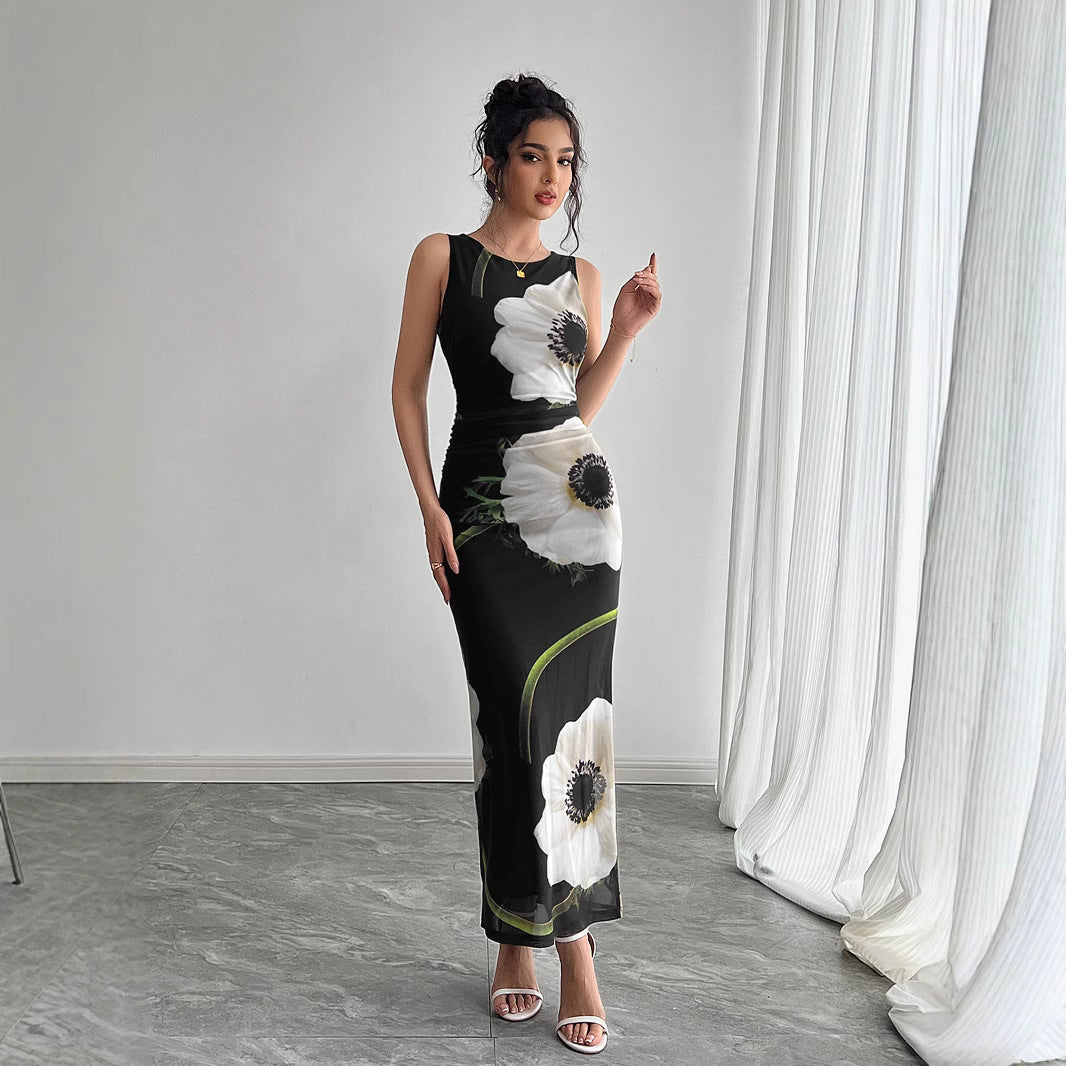 Damen Maxikleid mit floralem Druck und figurbetonter Silhouette EB