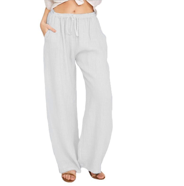 Damen nan luftige Palazzo-Hose mit Tunnelzugbund, elastischem Taillenabschluss und seitlichen Eingrifftaschen EB