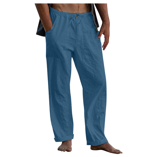 Herren nan lockere Leinenhose mit Gummibund und aufgesetzten Seitentaschen EB