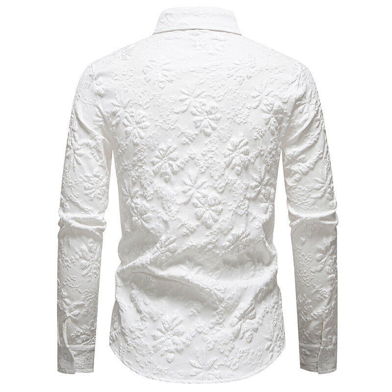 Herren Langarmhemd mit detailreicher Blumenstickerei EB