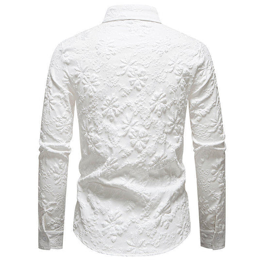Herren Langarmhemd mit detailreicher Blumenstickerei EB