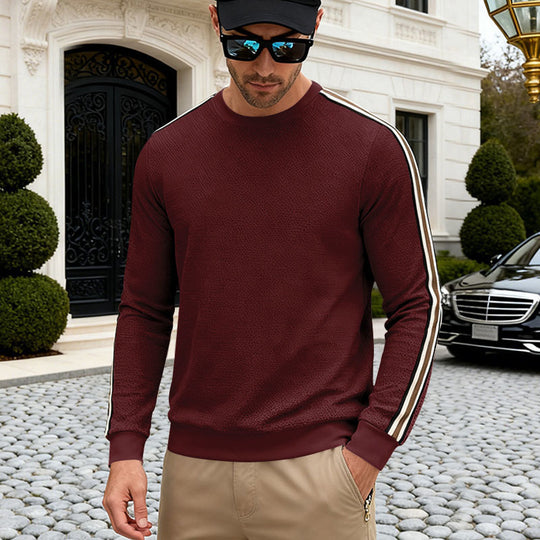 Herren Feinstrukturiertes Rundhals‑Sweatshirt mit sportiven Kontraststreifen an den Ärmeln EB