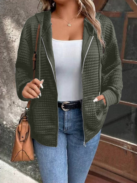 Damen Kapuzenjacke mit strukturiertem Waffelmuster und praktischem Reißverschluss EB