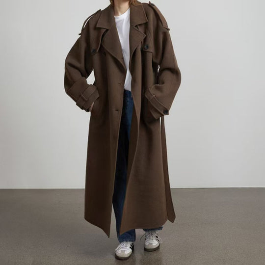 Damen eleganter und stylischer Trenchcoat mit taillierbarem Gürtel EB