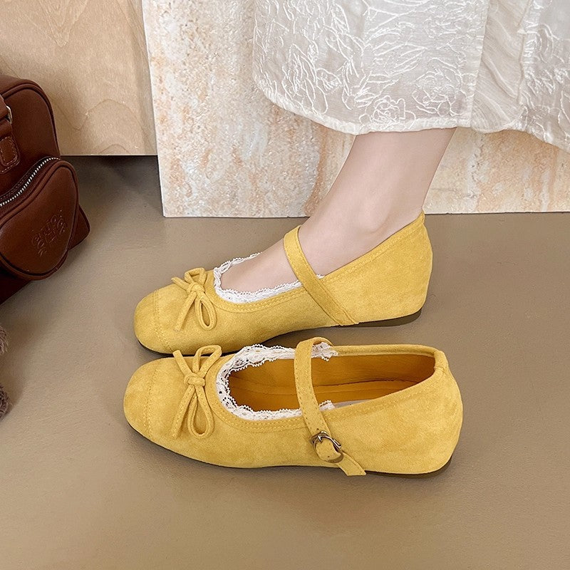 Damen Ballerinas mit eleganter Schnalle und zarter Spitzenborte EB