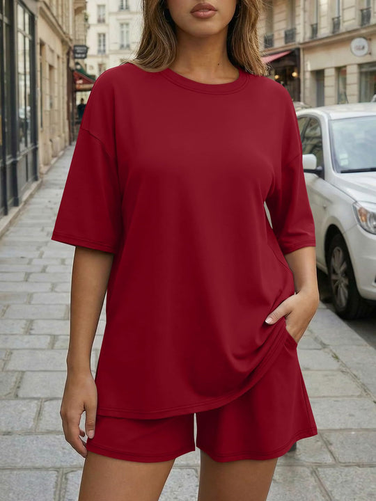 Damen Oversized Freizeit-Set mit kurzem Oberteil und lässiger Shorts EB