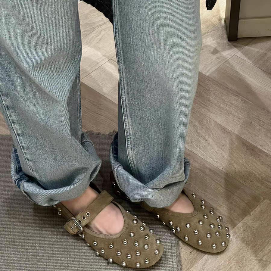 Damen Ballerinas mit dekorativen Nieten und elegantem Schnallenverschluss EB