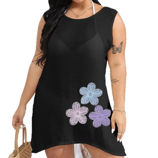Damen Strandkleid mit exklusiven Blumenstickereien EB