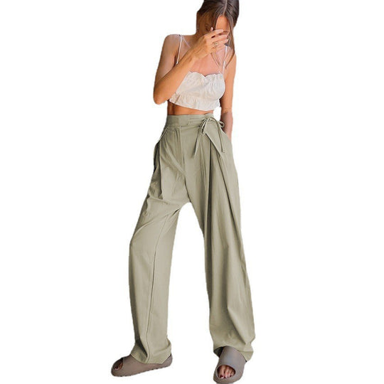 Damen Weit geschnittene High-Waist-Hose mit Bindeband und schickem Faltenwurf EB