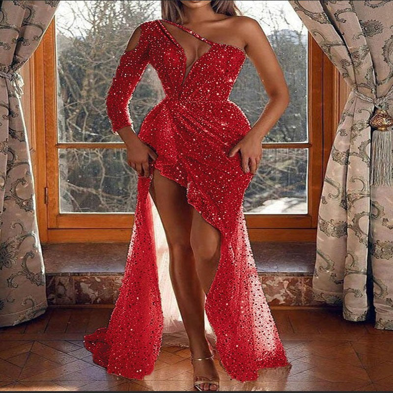 EB | Puff Kurzarm Tailliertes Pailletten Midi Partykleid