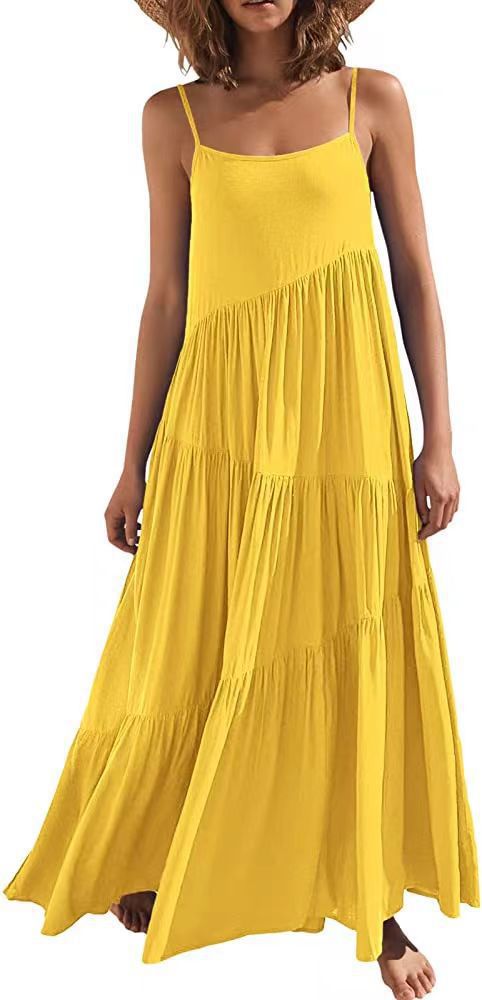 Damen luftiges Maxikleid mit Spaghetti-Trägern und stilvollem Layering EB