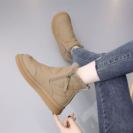 Damen Kuschelige Winterstiefel mit abnehmbarem Kunstfellkragen EB