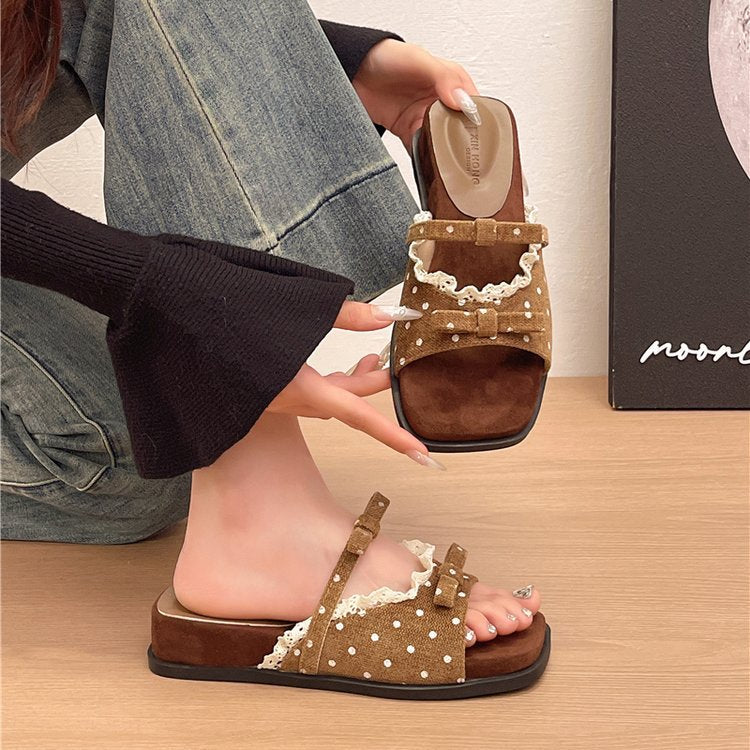 Damen elegante Slipper Sandalen mit Lochdesign und dekorativen Schleifen EB
