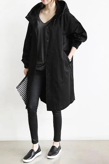 Damen nan leichter oversized Parka-Mantel mit Kapuze, Taillenzug und seitlichem Gehschlitz EB