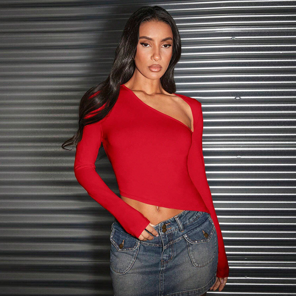 Damen asymmetrisches Langarm-Cropped-Top mit Ein-Schulter-Detail und sculptender Passform Eichborn Berlin
