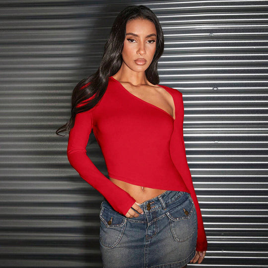 Damen asymmetrisches Langarm-Cropped-Top mit Ein-Schulter-Detail und sculptender Passform Eichborn Berlin