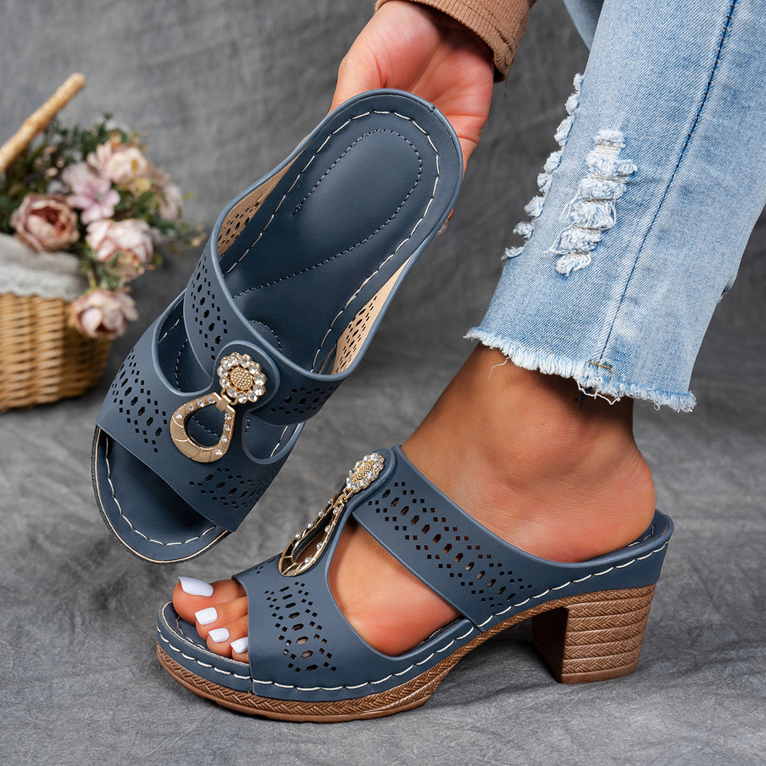 Damen elegante Keil-Pantoletten mit modischem Strass-Detail EB