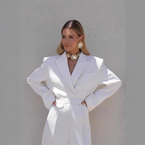 Damen Oversized Blazer mit tailliertem Gürtel EB