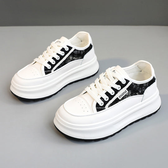 Damen modische Plateau-Sneaker mit trendiger Oberflächenstruktur und dämpfender Laufsohle EB
