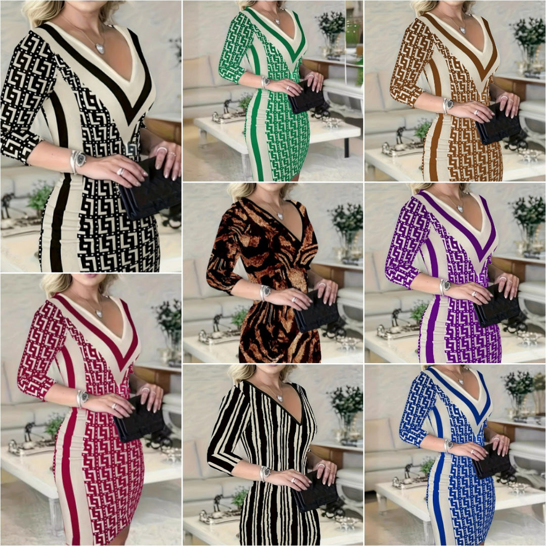 Damen Elegantes und figurbetontes Kleid mit grafischem Muster EB