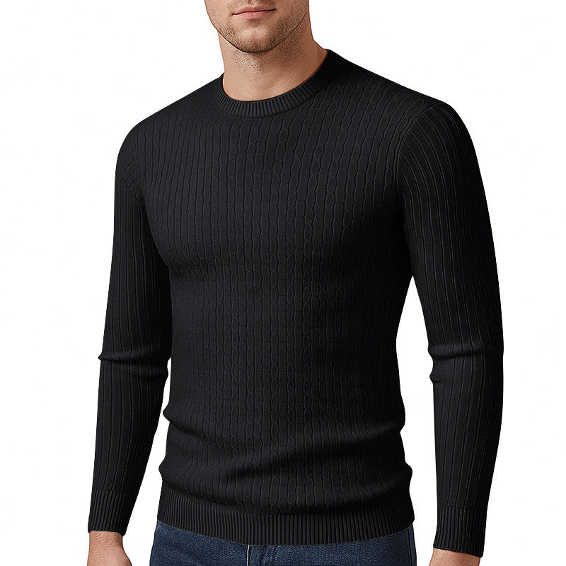 Herren modischer Strickpullover mit feinem Zopfmuster EB