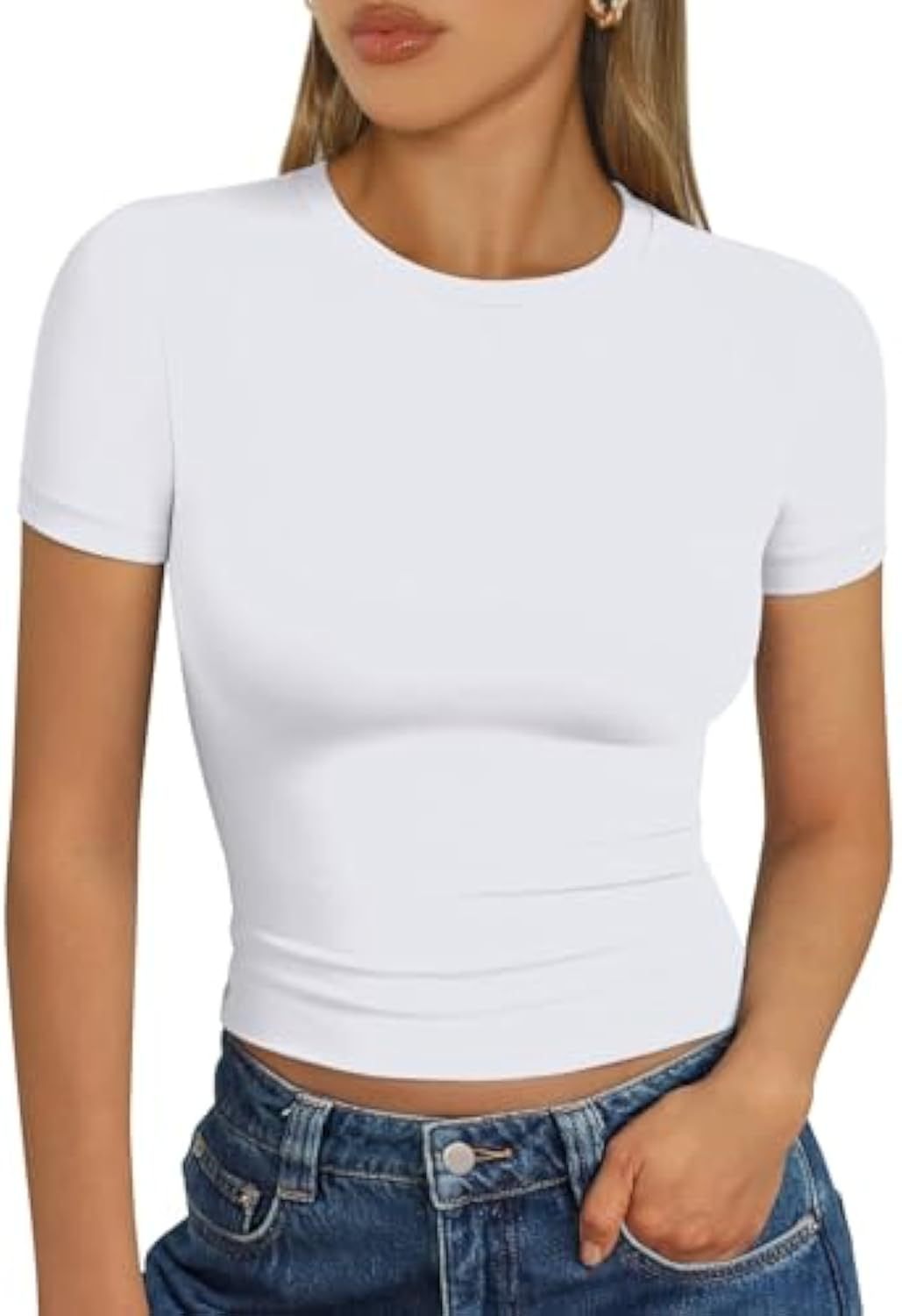 Damen figurbetontes Kurzarmshirt aus elastischem Material EB
