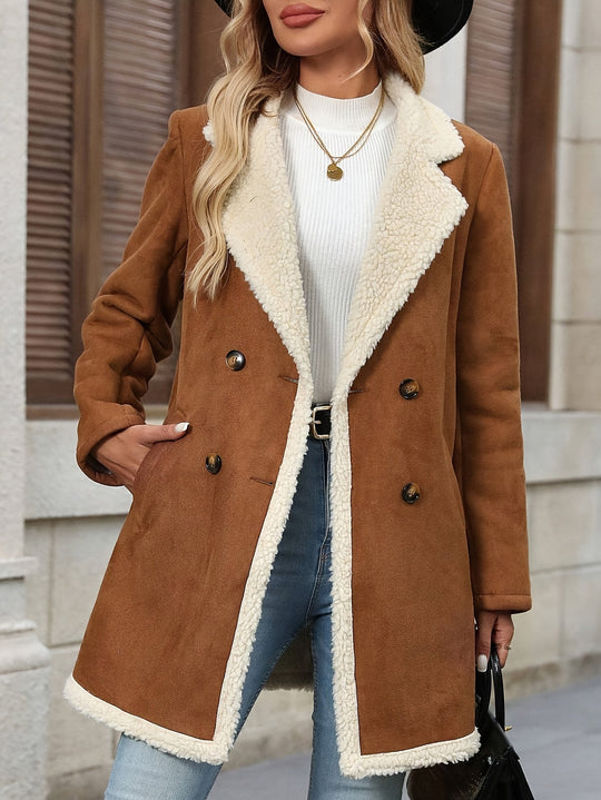 Damen modische Jacke mit Teddyfutter und doppelter Knopfleiste EB