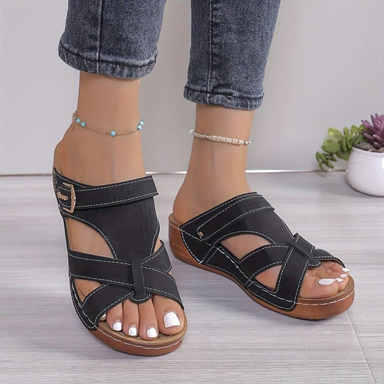 Damen komfortable Sandalen mit verstellbarem Riemendesign und anatomischem Fußbett EB