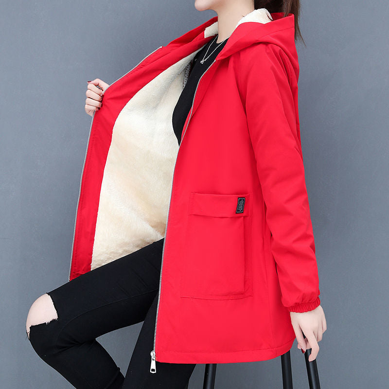 Damen Übergangsjacke mit fleecegefütterter Kapuze und praktischen Taschen EB