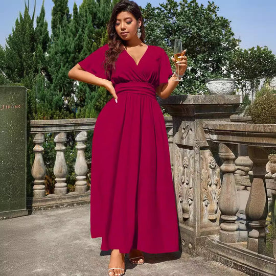 Damen Maxikleid mit tiefem V-Ausschnitt und tailliertem Schnitt EB