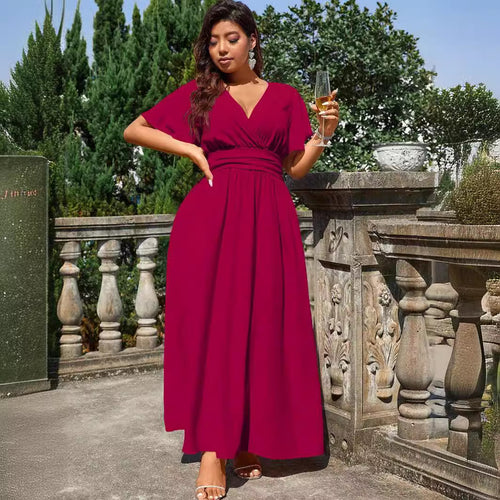Damen Maxikleid mit tiefem V-Ausschnitt und tailliertem Schnitt EB