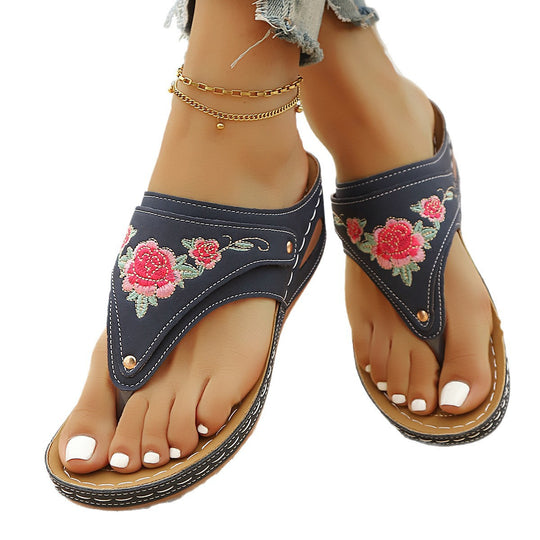 Damen Elegante und bequeme Hausschuhe mit Blumenstickerei EB