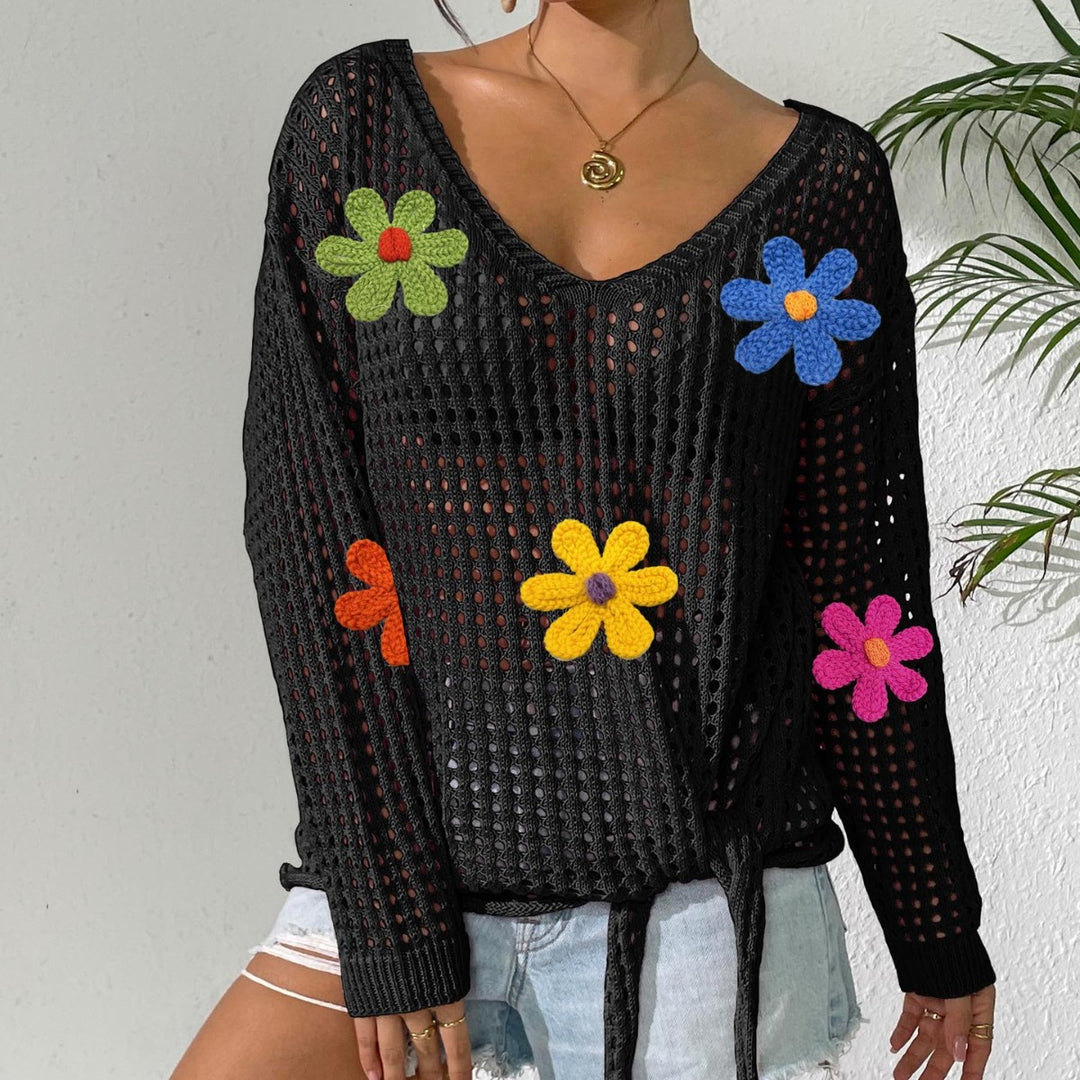 Damen Häkeloberteil mit Blumenapplikationen EB