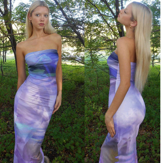 Damen Bodycon Maxikleid mit schulterfreiem Design und traumhaftem Farbverlauf EB