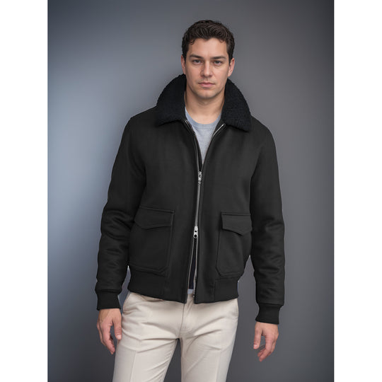 Herren modische Bikerjacke aus hochwertigem Wollmix mit warmem Futter EB