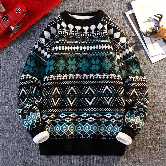 Herren gemusterter Pullover mit winterlichem Design und hohem Kragen EB