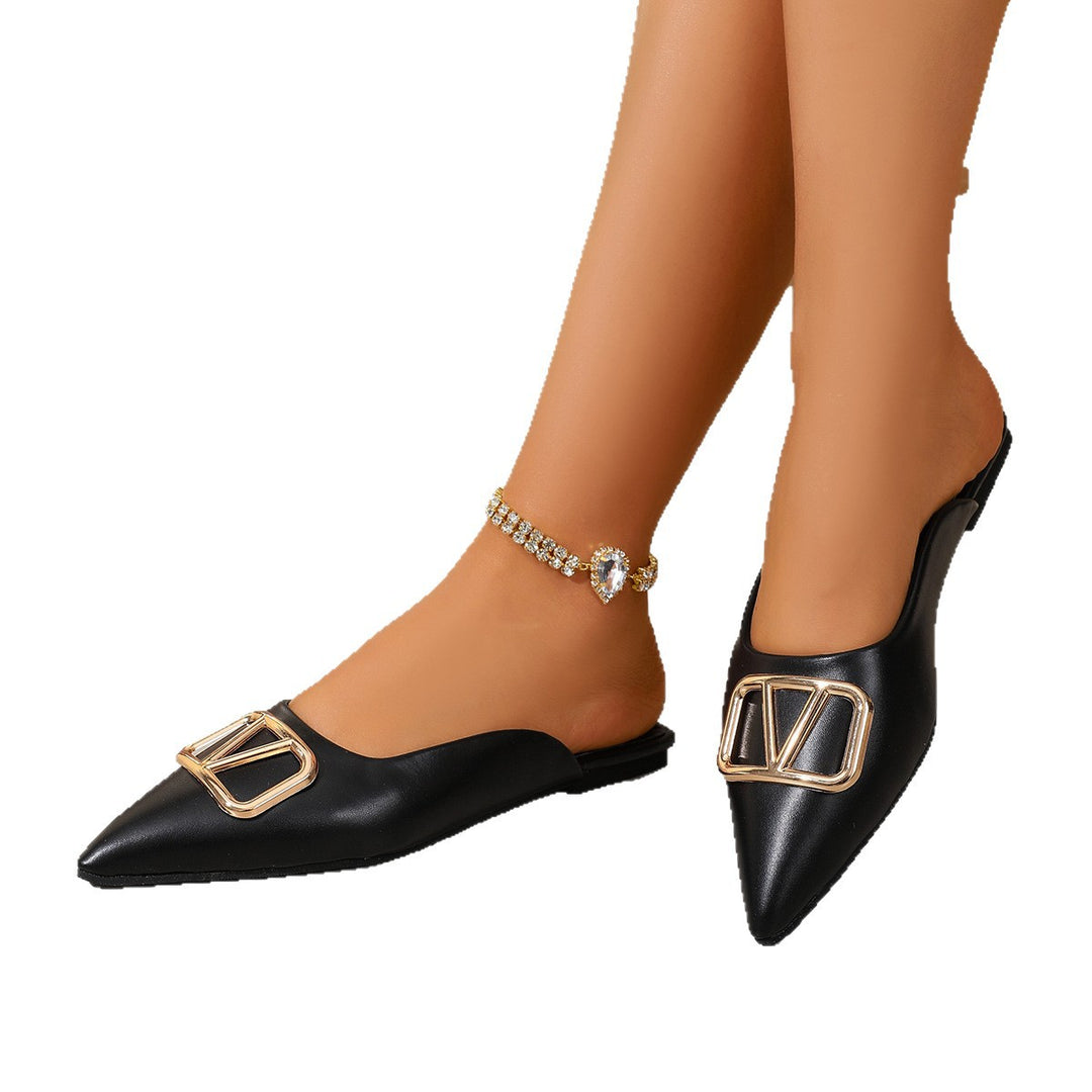 Damen elegante Mules mit modischem Goldapplikationsdetail EB