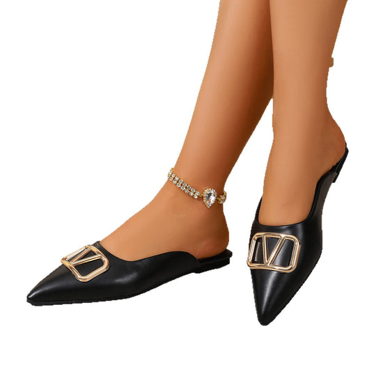 Damen elegante Mules mit modischem Goldapplikationsdetail EB