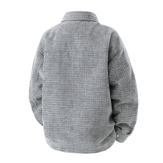 Herren strukturierte Overshirt-Jacke aus Waffelstrickoptik mit Druckknopfverschluss und Brusttasche EB