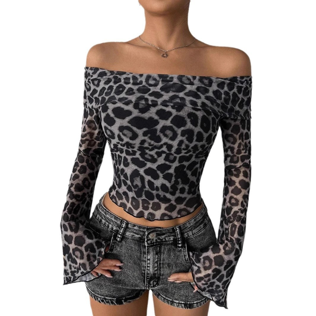 Damen Off-Shoulder Top mit Leopardenmuster EB