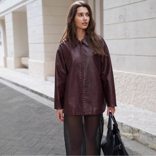Damen lässige Kunstlederjacke mit strukturiertem Design EB