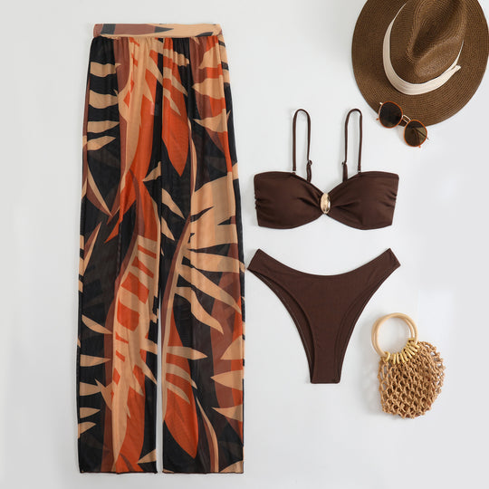 Damen Bikini-Set mit transparentem Maxirock und elegantem Oberteil EB