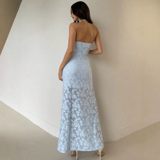 Damen Elegantes Maxikleid mit floralem Design und hoher Teilung EB