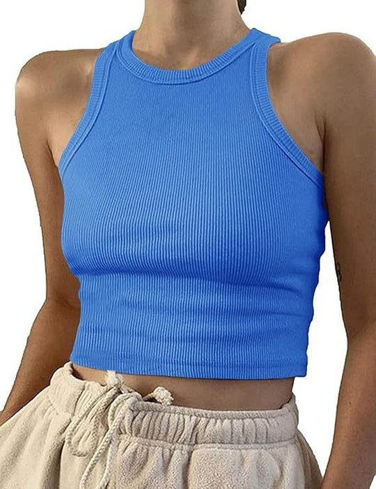 Damen sportliches Crop-Top mit elastischem Rippdesign EB