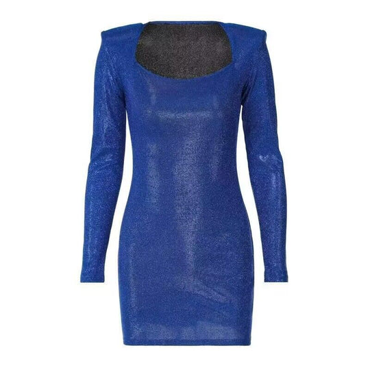 Damen Minikleid mit elegantem quadratischen Ausschnitt und glitzerndem Kleidungsstoff EB