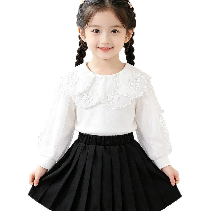 Mädchen elegante Bluse mit verzierter Rückenöffnung und Tüllärmeln EB